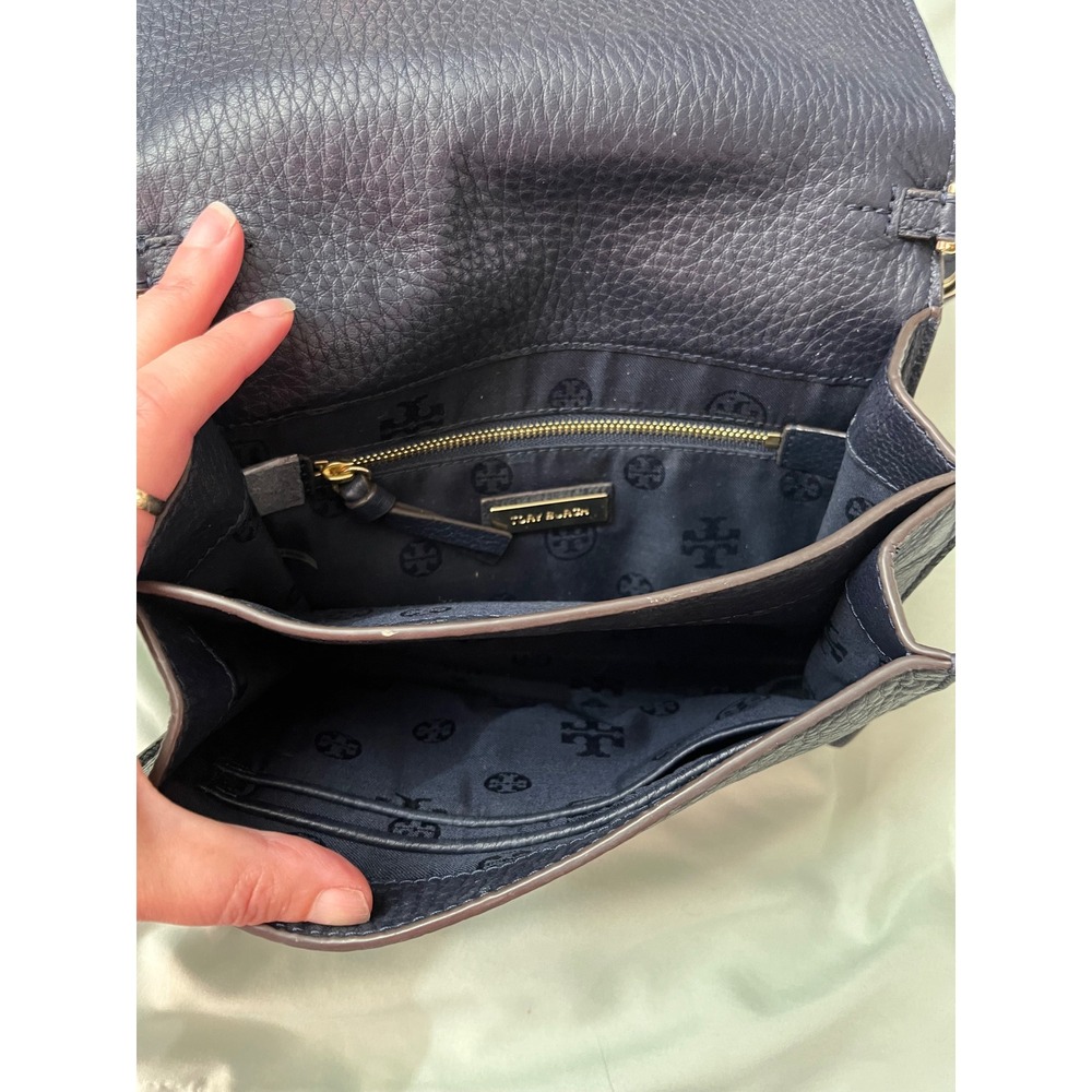 Tory Burch Britten Combo Crossbody Bag Navy Blue Pebbled Leather Luxury - Picture 4 of 8
